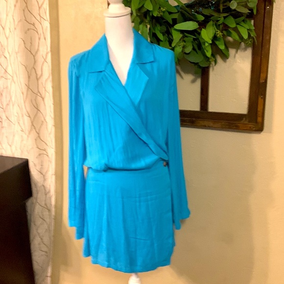 NEW Free People Sexy Simone wrap Dress Teal Parrot Size Medium - Picture 6 of 13